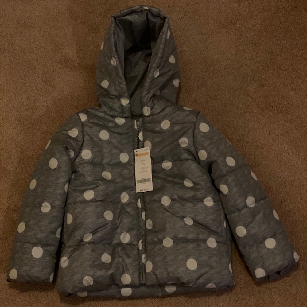 NWT Gymboree Gray Polka-Dot Puffer Jacket, size XS